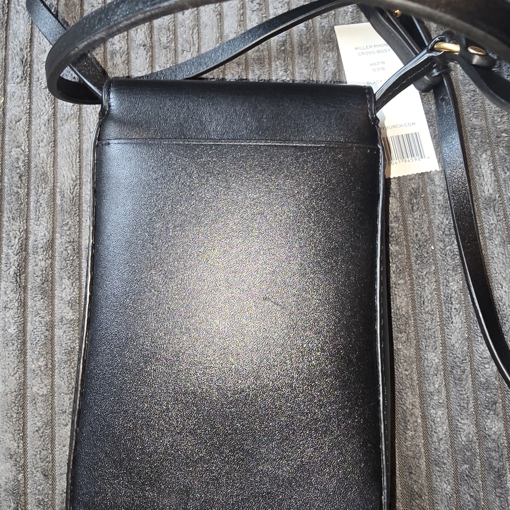 Tory Burch Black Leather Logo Crossbody Phone Bag - Picture 4 of 5